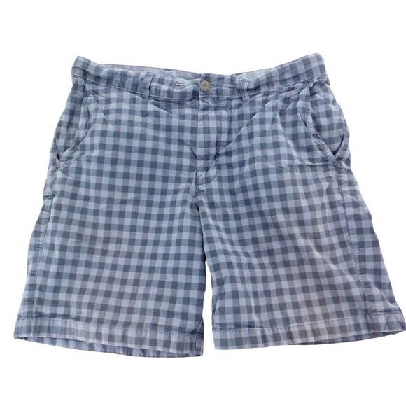 LL Bean Mens Shorts Blue Plaid Gingham Pockets Hiking Stretch Cotton sz 36 - Picture 1 of 6